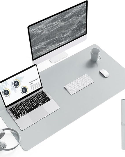 YSAGi Non-Slip Leather Desk Pad L Size, Waterproof Laptop Computer Desk Keyboard Mat, Table Protector Blotter Mat, Large Mouse Pad for Office/Work/Home/Decor(Silver-Grey, 35.4" x 17")