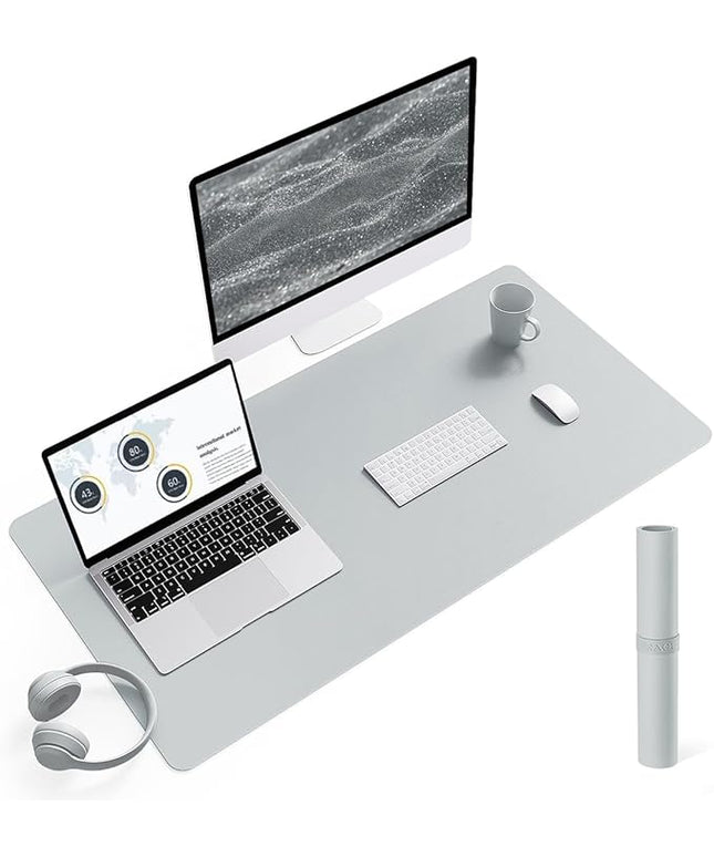 YSAGi Non-Slip Leather Desk Pad L Size, Waterproof Laptop Computer Desk Keyboard Mat, Table Protector Blotter Mat, Large Mouse Pad for Office/Work/Home/Decor(Silver-Grey, 35.4" x 17")
