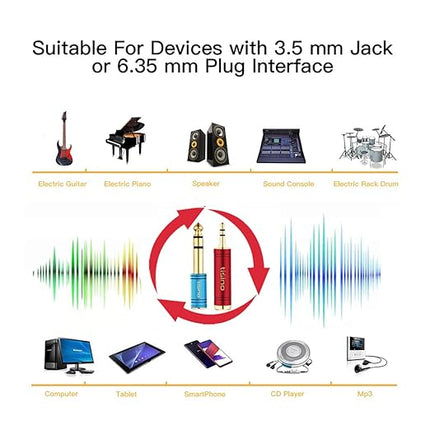 Tisino Stereo Headphone Adapte, 1/8 inch Female to 1/4 inch Male & 1/4 inch Female to 1/8 inch Male Aux Converter - Red & Blue, 2PCS