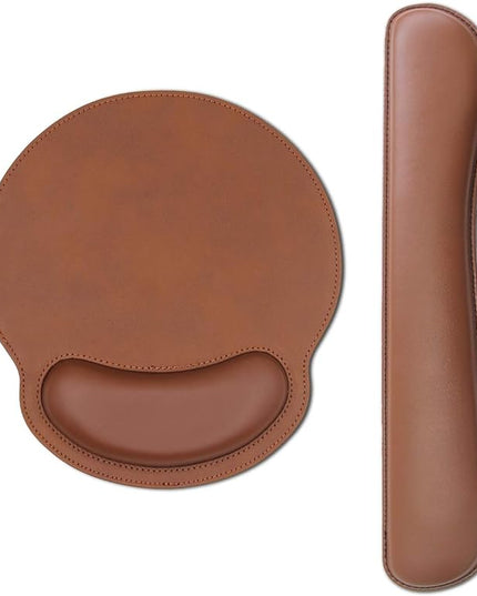 RICHEN Ergonomic PU Leather Keyboard Wrist Rest and Mouse Pad with Wrist Support, Memory Foam Set for Computer/Laptop,Gaming and Office, Comfortable for Easy Typing & Pain Relief (PU Brown)