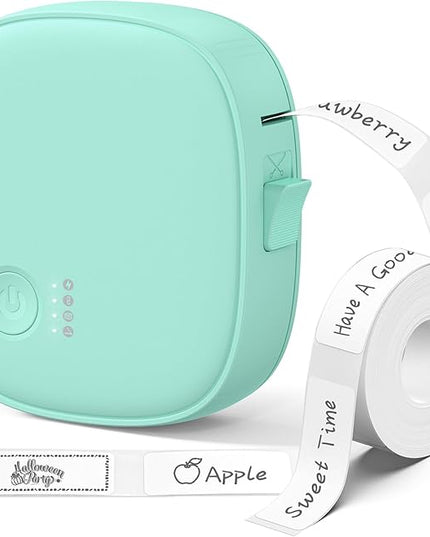 Mini Label Maker Machine with Tape AH-P05, Portable Bluetooth Mini Label Printer, Wireless Thermal Label Maker, Waterproof & Rechargeable, Built-in Cutter, for Home, Office, Kitchen – Green