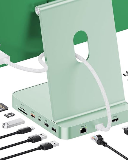 Upgraded 11 in 1 USB C Hub for iMac 24 inch USB Hub 2021 2023 2024 Support M.2 SSD (NOT Included), iMac Hub M1 M3 M4 Accessories, 4K HDMI, 2.5G Ethernet, 5 USB A/C Max 10Gbps, SD/TF - Green