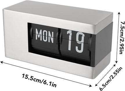 Flip Desk Clock, Intelligent Perpetual Calendar Unique Flip Design Flip Clock 2600Mah Built in Batteries Digital Flip Down Clock for Home Room Office (Silver)
