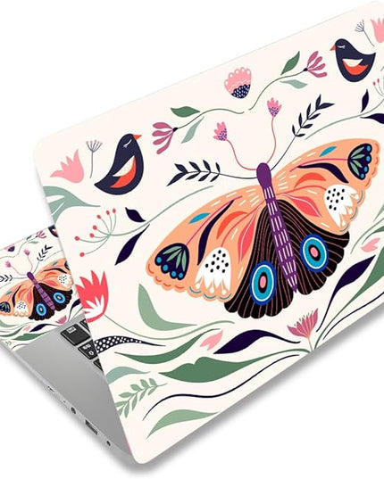 Laptop Skin Sticker Decal,12" 13" 13.3" 14" 15" 15.4" 15.6 inch Laptop Vinyl Skin Sticker Cover Art Protector Notebook PC (2 Wrist Pad Skins Included), Waterproof Removable, Butterfly Birds