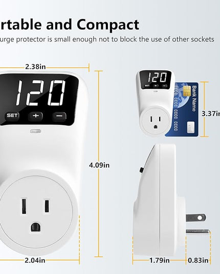 BSEED Voltage Protector Electronic Surge Protector Outlet, 1800W Wall Surge Protector for Refrigerator, TV, PC, Home Appliance, Voltage Regulator with LED Display Screen, Adjustable, 15A, 120V, 1 Pack