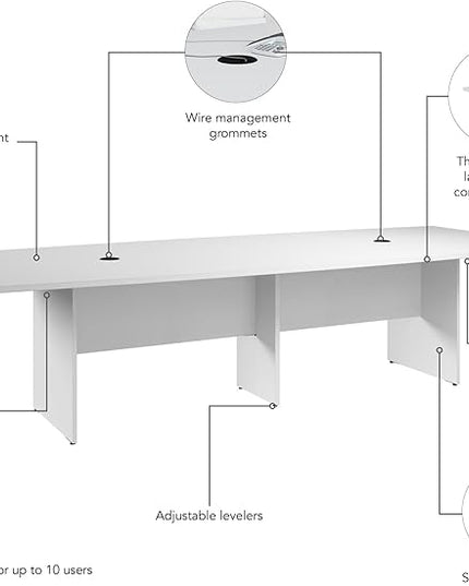 Bush Business Furniture 120-inch Office Conference Table with Wood Base, Boardroom Meeting Space for 10 Users, White