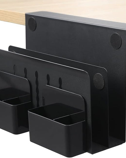 MAXECHO Desk Side Storage, Under Desk Laptop Mount, Table Side Hanging File Organizer, No Drill Clamp On Cable Management Tray, Laptop Holder with Magnetic Pen Holder for Office and Home, Load 22 Lbs