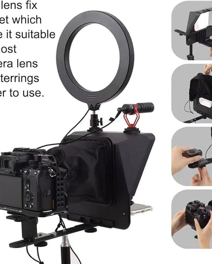 A10 Portable Teleprompter for Smartphones & DSLR Cameras with Phone Holder, Remote Control Ideal for Live Streaming, Interviews, Speeches & Video Production