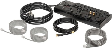 Eaton Tripp Lite TLP1208SAT Home Theater Surge Protector Power Strip, 12 Outlets, Flat Plug 8ft Extension Cord, 2880 Joules Coax, RJ11 and RJ45 Port for Phone, TV, WiFi Router, & Ethernet Protection
