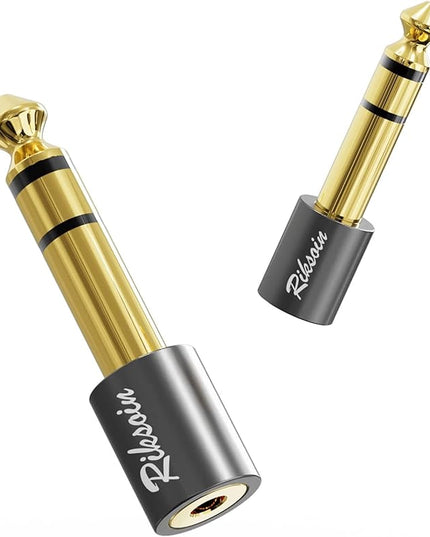 RIKSOIN Headphone Adapter, 2-Pack 6.35mm (1/4 Inch) Male to 3.5mm (1/8 Inch) Female Stereo Audio Adapter [Gold Plated, Hi-Fi Sound] for Amp Adapter, Guitar, Digital Piano, Microphones, Speaker