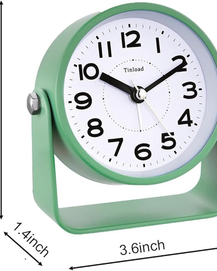 Tinload Analog Alarm Clock for Bedroom, Silent Non-Ticking Quartz Movement, Battery Operated with Snooze & On-Demand Light, Bedside Desk Table Clock, Ideal for Home, Office (Green)