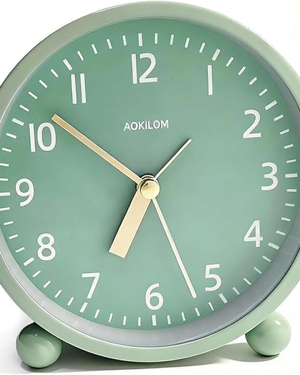 AOKILOM Analog Alarm Clock, Non-Ticking Silent Travel Small Clock, Battery Operated with On-Demand Light, Easy Set Gentle Wake, Ideal Decor for Bedroom, Bedside, Desk,Office (Mint Green)