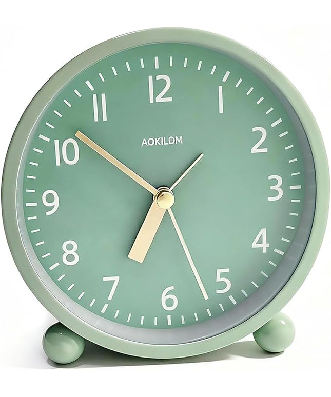AOKILOM Analog Alarm Clock, Non-Ticking Silent Travel Small Clock, Battery Operated with On-Demand Light, Easy Set Gentle Wake, Ideal Decor for Bedroom, Bedside, Desk,Office (Mint Green)