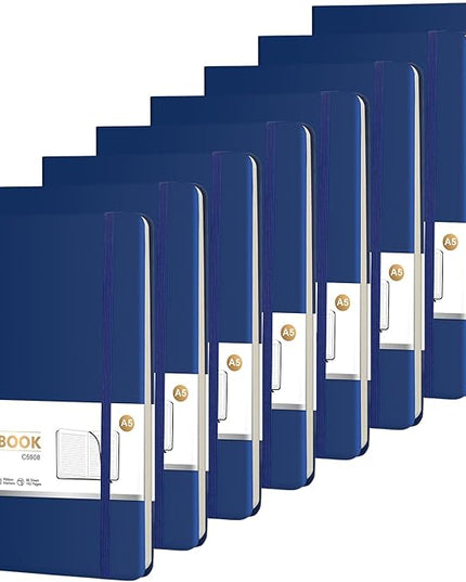 ViVin Lined Journal Notebooks for Work, 192 Pages, Medium 5.5 x 8.3 inch, College Ruled, A5 Hardcover Journaling Notebooks for Writing, 8 Pack Bulk,Navy Blue
