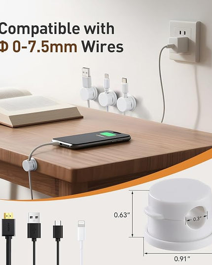 AGPTEK 8 Pack Magnetic Cable Clips, Upgraded 360° Rotatable Cord Holder Clips for Nightstand, Desk Cord Organizer Adhesive Wire Management Home Office Phone Charging Cords USB Cable Keeper (White)