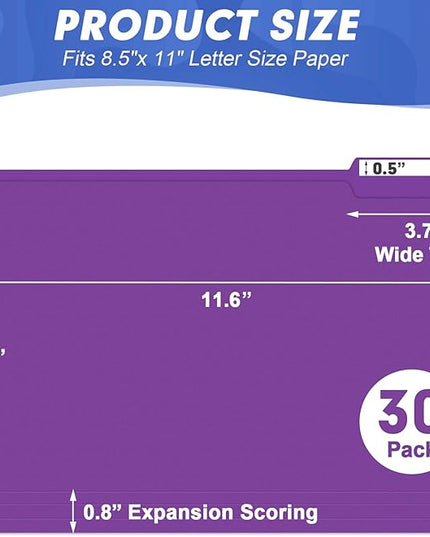 File Folder, HERKKA 30 Pack 1/3 Cut Tab File Folders, File Folders Great for Organizing and Filing, Letter Size, Purple
