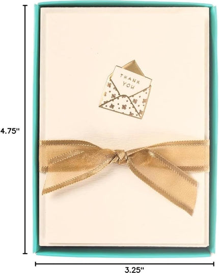 Graphique Just a Note La Petite Presse Boxed Notecards, 10 Embellished Gold Foil Blank"Thank You" Cards with Matching Envelopes and Storage Box, 3.25" x 4.75"