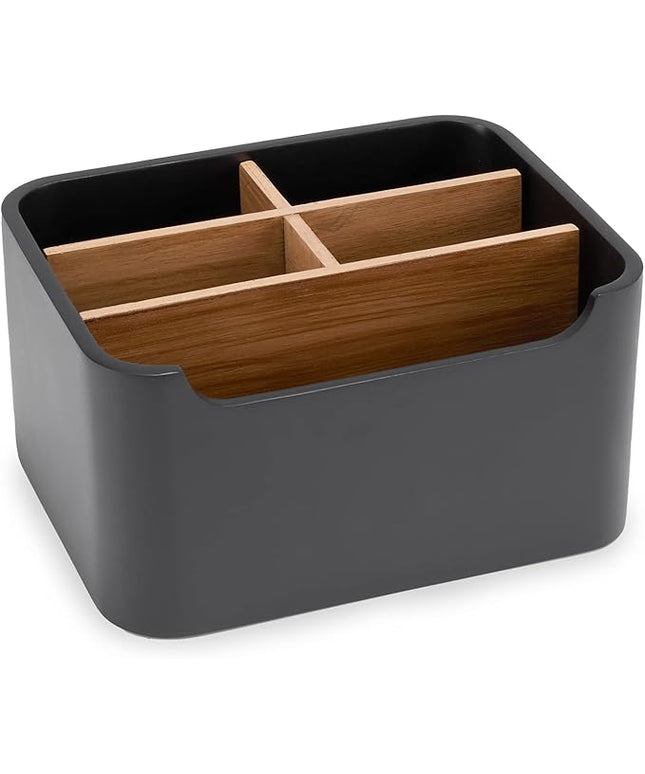 SZYRL Stylish Desk Organizer and Remote Control Holder in Black - Keep Your Workspace Tidy and Organized, Multi-Purpose Storage for Office Desktop Coffee Table Bedside Nightstand