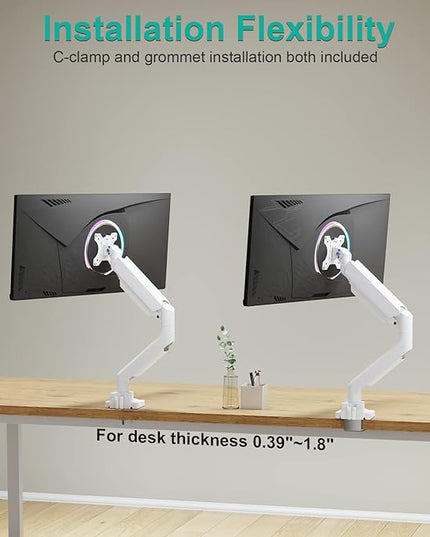 WALI Ultrawide Monitor Arm for 13 to 49 Inch Heavy Duty Curved Screens, Adjustable Gas Spring Single Monitor Desk Mount with 2 USB 3.0 Ports, Holds 33 lbs, 75x75/100x100 VESA, White (GSMU001-W)