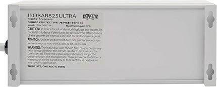 Tripp Lite Isobar 8 Outlet Surge Protector Power Strip, 25ft Long Cord, Right-Angle Plug, Metal, & $50,000 Insurance (ISOBAR825ULTRA) Gray