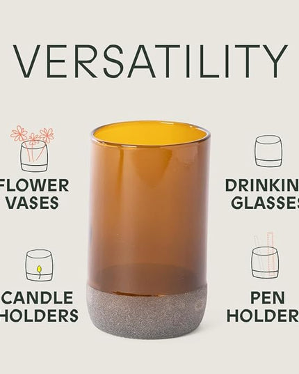 IWAS Upcycled Tall Auburn Drinking Glasses | 350 ML | 12 OZ | Set of 6 | Sustainable Water and Juice Glass For Home | Light Brown Cup | Thick High Ball Modern Amber Glassware | Better Than Recycled