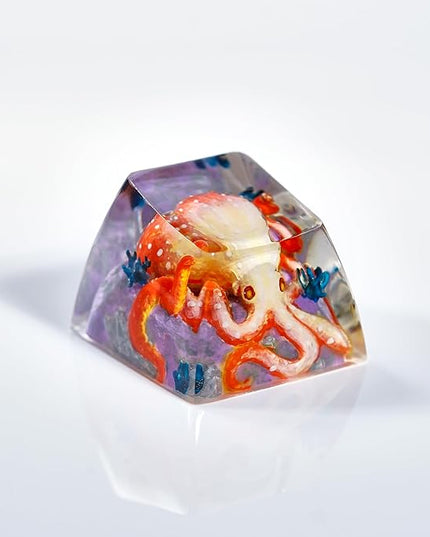 Orange Octopus Artisan Keycap R1 SA Profile Custom Ocean Sea Creatures Keycaps 1U ESC Handmade Gaming Kraken Resin Key Cap Cherry MX Switch Compatible Mechanical Keyboard Octopus Lover Gift