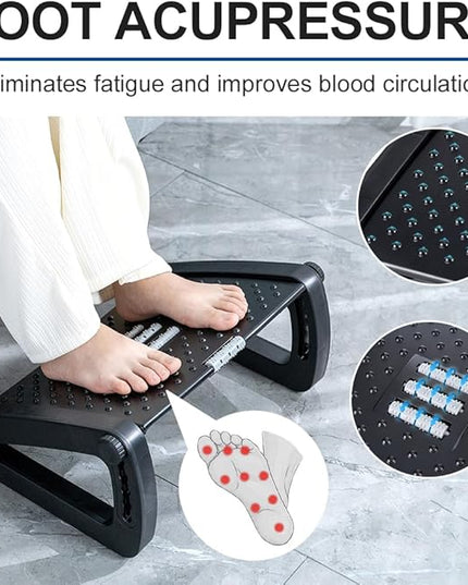 Foot Rest for Under Desk at Work - Six Heights Adjustable Under Desk Footrest - Ergonomic Foot Stools for Under Office Desks - Desks Foot Rest with Massage Rollers - Leg Rest for Chair (Black)