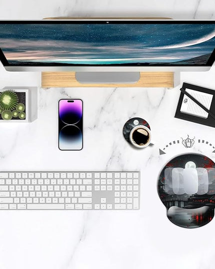 Ergo Comfort Gel Wrist Rest Mouse Pad-Ergonomic Office Mousepad with Wrist Support-Non-Slip, Design Desk Accessories Mat for Home&Game Decor Full Moon