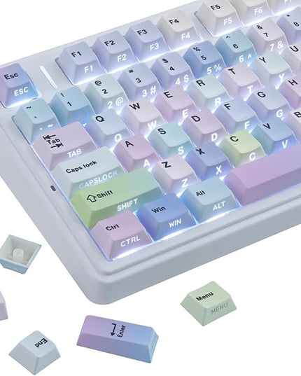 Sunzit Dreamy Purple Keycaps,132 Keys PBT Custom Side Print Keycaps,Cherry Profile Dye Sub Keycap Set,Cute Shine Through Keyboard Key caps for Mechanical Keyboards