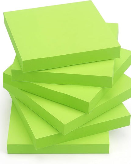 Sticky Notes 3x3 Self-Stick Notes Pads with 6 Bright Colors, Easy to Post for Office, School, Home, 6 Pads/Pack, 100 Sheets/Pad(Green)