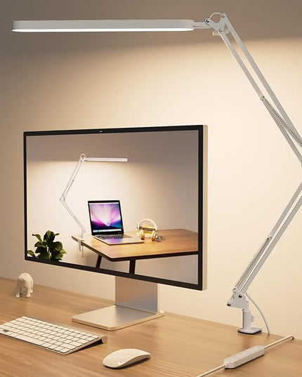 SKYLEO Led Desk Lamp - 31.5" Desk Light - 5 Color Modes X 11 Brightness Levels - Adjustable Swing Arm - Timmer & Memory Function - 12W Study Lamp - White