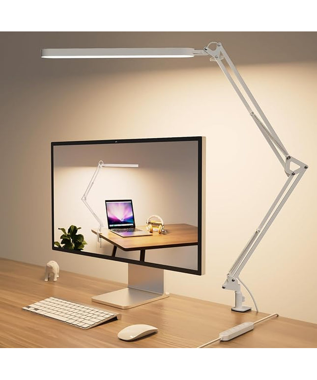 SKYLEO Led Desk Lamp - 31.5" Desk Light - 5 Color Modes X 11 Brightness Levels - Adjustable Swing Arm - Timmer & Memory Function - 12W Study Lamp - White
