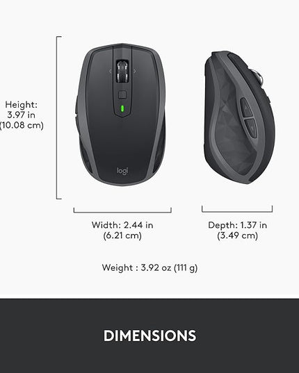 Logitech MX Anywhere 2S Bluetooth Edition Compact Wireless Mouse, No USB Receiver - Use On Any Surface, Hyper-Fast Scrolling, Rechargeable, Control Up to 3 Apple Mac and Windows Computers and Laptops
