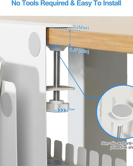 MAXECHO Desk Side Storage, Under Desk Laptop Mount, Table Side Hanging File Organizer, No Drill Clamp On Cable Management Tray, Laptop Holder with Magnetic Pen Holder for Office and Home, Load 22 Lbs