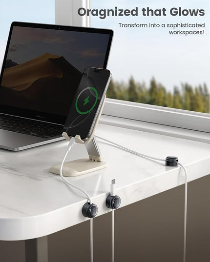 12Pack Magnetic Cord Organizer Cable Clips - Lamicall [Crystal-Clear] Desk Cable Managment for Phone Charging Cord, Adhesive Wire Holder for Home Office Nightstand, Christmas Organizer Accessories