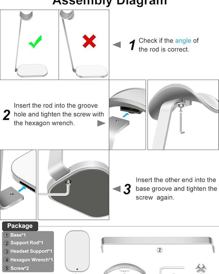 VICHYIE Headphone Stand for AirPods Max, Headset Holder with Aluminum Supporting Rod, Heavy Base Desk Stand Headphones Support Accessory for All Headphones - Silver White