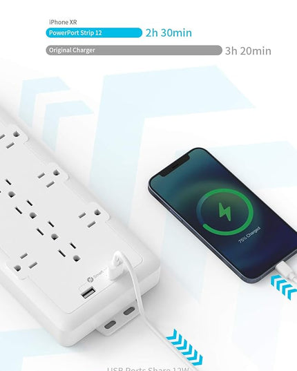 4000 Joules Power Strip Surge Protector, 15 FT Heavy Duty Extension Cord (1875W/15A), 12 Widely Spaced AC Outlets, Overload Protection, Wall Mount, ETL Listed, Ideal for Home, Dorm Essentials, White