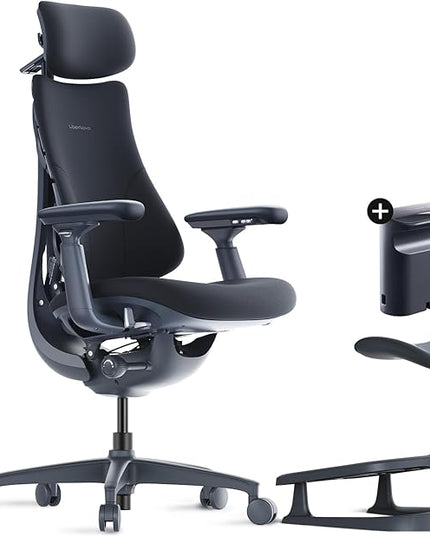 LiberNovo Dynamic Ergonomic Desk Chair + StepSync Footrest + Extra Battery Bundle - Comfy Home Office Chair with Adaptive Lumbar Support, 160° Recline & Built-in Spine Stretch, Black+48cm
