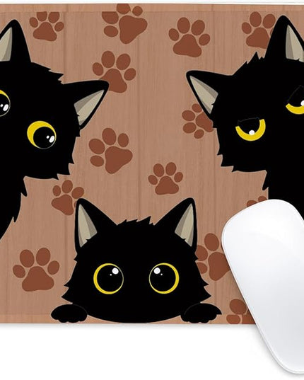3 Black Cats Square Mouse Pad,Non-Slip Rubber Base Mouse Pad,Home Office Decoration Desktop Accessory,Laptop Mouse Pad for Office Laptops, 9.4x7.8x0.12inch.