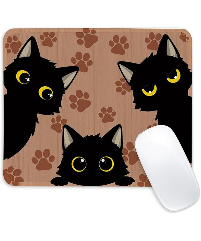 3 Black Cats Square Mouse Pad,Non-Slip Rubber Base Mouse Pad,Home Office Decoration Desktop Accessory,Laptop Mouse Pad for Office Laptops, 9.4x7.8x0.12inch.