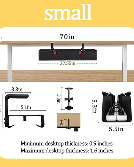 No Drill Under-Desk Cable Management Tray, Desktop Cable Organizer, Fabric Storage Tray, Two Installation Methods, Suitable for Office/Home Use. (13 * 27in)