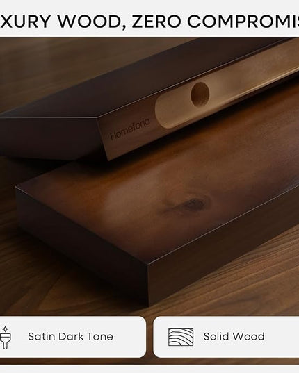 Homeforia 30inch Walnut Floating Shelves for Wall Mounted, High End Solid Real Wood 30 in Floating Shelf, Dark Brown Wooden 30 inch Long Floating Shelves, Heavy Duty Bracket, 30 X 6.5 X 1.75, Set of 2
