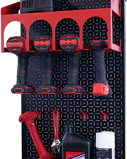 Omniwall Cordless Power Tool Kit-16" x 32" Black Metal Pegboard Organization System Red
