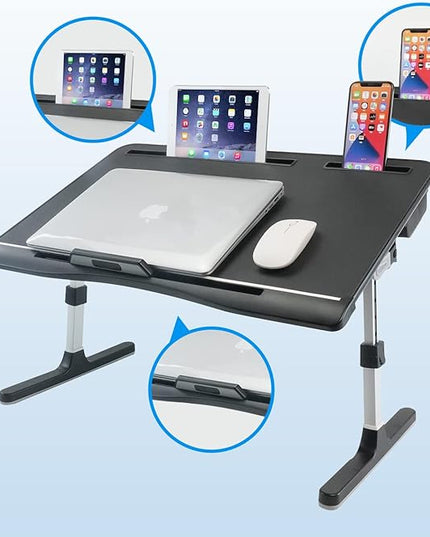 Laptop Bed Tray Table [Luxury PVC Leather], Adjustable Laptop Desk for Bed, Foldable Lap Desk for Laptop with 2 Drawers, Multifunctional Table for Working, Eating, Writing, Gaming, Drawing