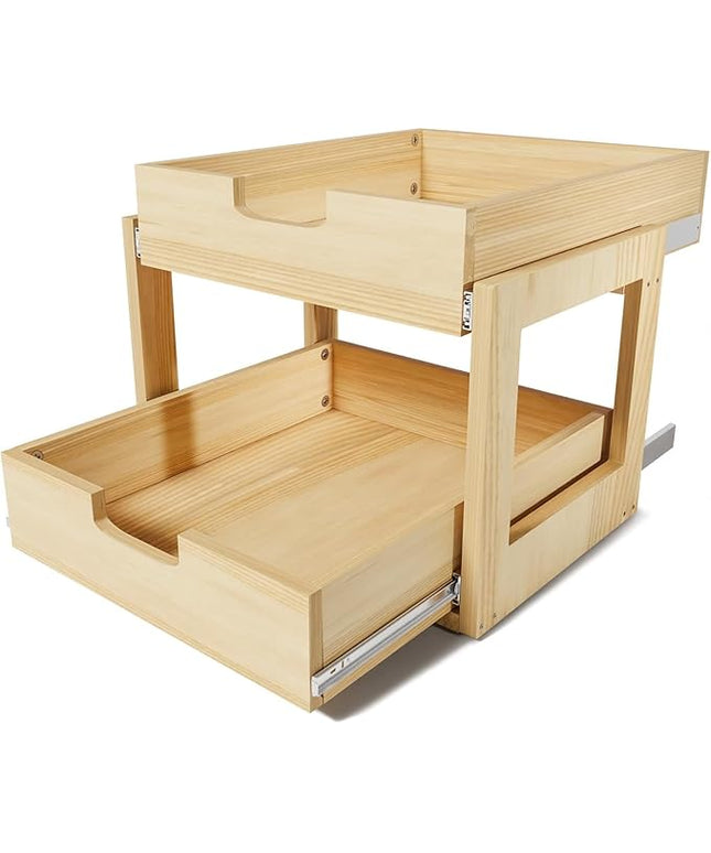 Gsskny Pull Out Cabinet Organizer, 17''W×21''D Sliding Drawers for Cabinets, 2 Tier Soft Close Slide Out Wooden Pull out Drawers, Base Cabinet Organization for Kitchen, Pantry, Bathroom