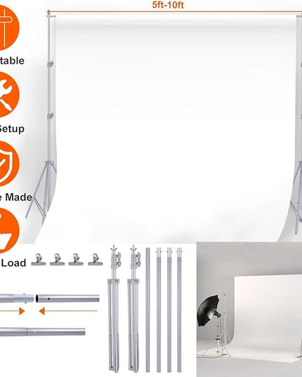 6.5 x 10ft Adjustable Backdrop Stand Kit,Heavy-Duty Photography Background Support System with Clamps & Carry Bag,Photo Video Studio Backdrop Stand for Parties,Weddings,Green Screen & Banner Display