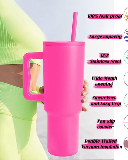 40 oz Tumbler with Handle and Straw & 6PCS Cup Accessories for 40 oz Cup - Vacuum Insulated Stainless Steel Double Wall Water Bottle Travel Coffee Mug - Holiday Gifts for Women Men (Raspberry Vibes)