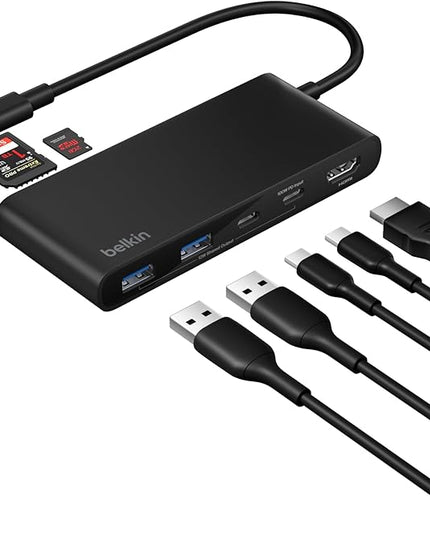 Belkin USB C Hub, 7-Port Hub w/ 4K HDMI Display @ 60Hz, SD & MicroSD, 100W Power Delivery, Fast Data Transfer 5Gbps, USB C Multiport Adapter for MacBook, iPad Pro, Chromebook, etc. - Upgraded HDMI 2.0