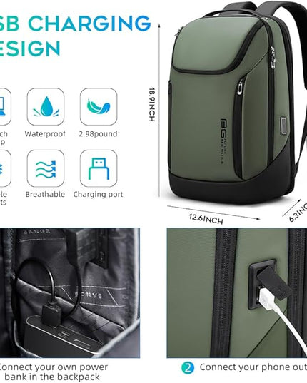 BANGE Business Smart Backpack Waterproof fit 15.6 Inch Laptop Backpack with USB Charging Port,Travel Durable Backpack