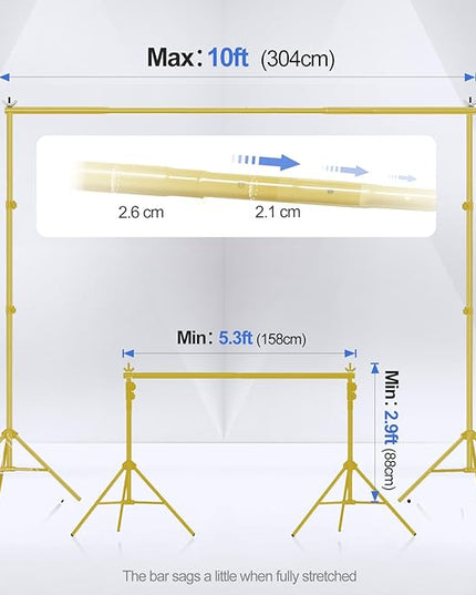 EMART Backdrop Stand 10x8.5ft(WxH) Photo Studio Adjustable Background Stand Support kit with 2 Crossbars, 8 Clamps, 2 Sandbags and Carry Bag for Parties, Events Decoration, Wedding -Titanium Gold